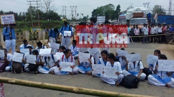 Tripura Nursing College Students block National Highway demanding results, registration numbers 
